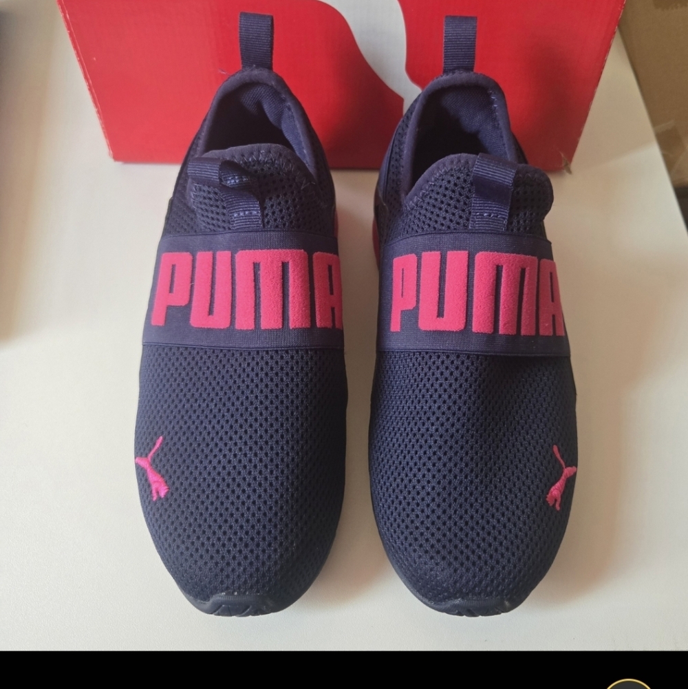 PUMA Women’s Slip-On Sneakers – Black & Pink Logo – Lightweight Mesh Comfort Sho